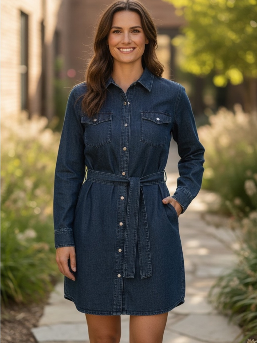NWT Wrangler Western Denim Pearl Snap Shirt Dress XL Blue